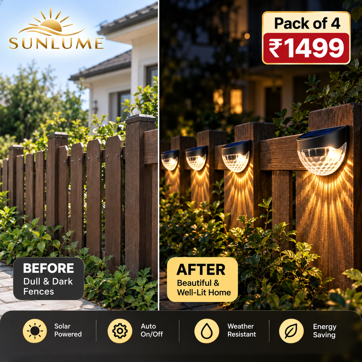 Solar Fence Lights (Pack of 4)